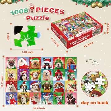 Puzzle Advent Calendar 2024 Adult Kids, 1008 Pcs Dog Jigsaw Puzzle Christmas Advent Calendar 2024 Ho...