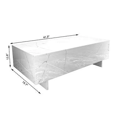 COSVALVE 41" Marble White Cool Coffee Table for Living Room,Rectangular Glossy Smart Contemporary Ce...