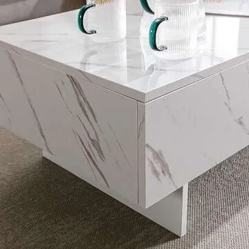 COSVALVE 41" White Marble Rectangular Coffee Table