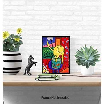 Cat Wall Decor - Boho Bohemian Decor - Matisse Poster - Kitty Wall Art - Abstract Art - Mid Century Modern Decoration - Minimalist Artwork - Aesthetic Room Picture - Pet Themed Gifts - Kitty Cat