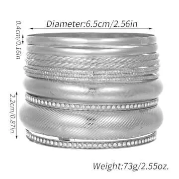 RINTOLER Silver Bangle Bracelets Set - Boho Chic Jewelry