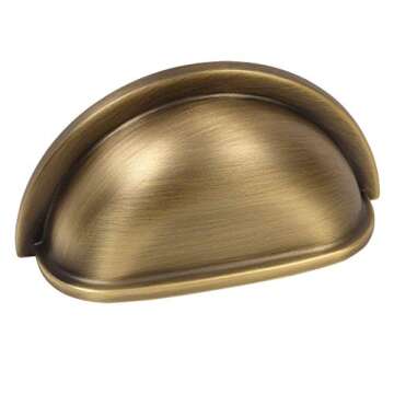 Cosmas 10 Pack 4310BAB Brushed Antique Brass Cabinet Hardware Bin Cup Drawer Handle Pull - 3" Inch (...