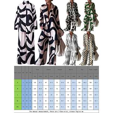 Mylleure Women 2 Piece Outfits Y2K Printed Casual Loose Fit Long Sleeve Button Down Shirt Blouse Tops Wide Leg Long Pants Set Oversized Loungewear Streetwear