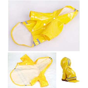 IXIAOPET Dog Raincoat Waterproof Coats Lightweight Rain Jacket Breathable Rain Poncho Hoodie Rainwear with Safety Reflective Stripes for Dogs (Yellow, Small)