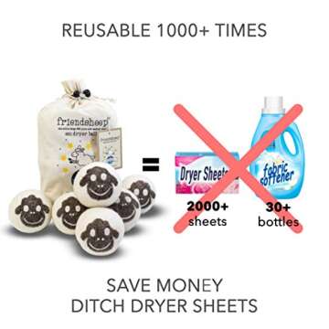 Wool Dryer Balls by Friendsheep 6 Pack XL Organic Premium Reusable Cruelty Free Handmade Fair Trade No Lint Fabric Softener Brown Sheep "Flock of Friends"