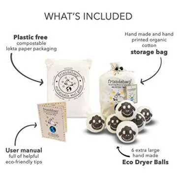 Wool Dryer Balls by Friendsheep 6 Pack XL Organic Premium Reusable Cruelty Free Handmade Fair Trade No Lint Fabric Softener Brown Sheep "Flock of Friends"