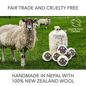 Wool Dryer Balls by Friendsheep 6 Pack XL Organic Premium Reusable Cruelty Free Handmade Fair Trade No Lint Fabric Softener Brown Sheep "Flock of Friends"