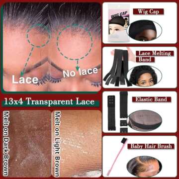 26inch Skunk Stripe Wig Burgundy With Black Highlights Deep Wave Lace Front Wig Human Hair 13X4 Balayage HD Lace Colored Wet And Wavy Wigs Pre Plucked With Baby Hair 150% Density Natural Hairline