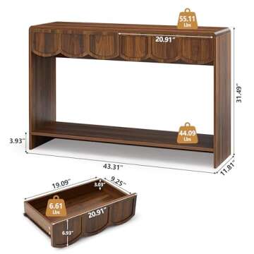 Console Table with Drawers, Mid-Century 43 Inches Narrow Entryway Table with Open Storage Shelves, H...