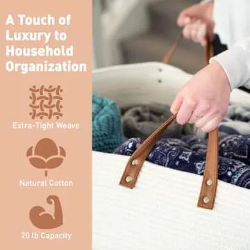 Sweetzer & Orange Extra Large Woven Cotton Rope Storage Basket – 23”x20.5”x15.5” w/Vegan Handles - Blanket Storage Baskets, Laundry and Toy Storage, Nursery Hamper - Off White XXL for Living Room