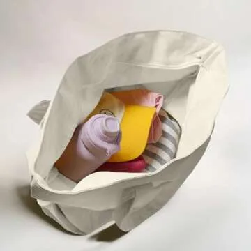 DALIX 22" Large Cotton Canvas Zippered Shopping Tote Grocery Bag in Natural