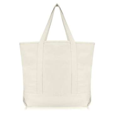 DALIX 22" Large Cotton Canvas Zippered Shopping Tote Grocery Bag in Natural