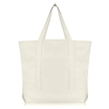 DALIX 22" Large Cotton Canvas Zippered Shopping Tote Grocery Bag in Natural
