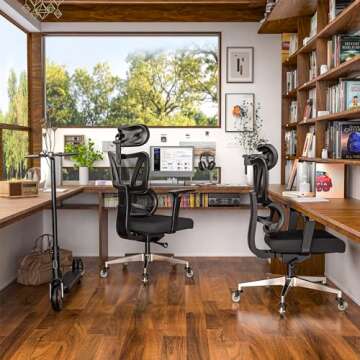 HUAUR C19 Ergonomic Mesh Office Chair with Adjustable Height Lumbar Support，3D Armrest & Headrest?...