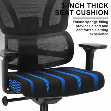 HUAUR C19 Ergonomic Mesh Office Chair with Adjustable Height Lumbar Support，3D Armrest & Headrest，Tilt Function，Blade Wheel for High Back Desk Chair，Swivel Big and Tall Computer Chair (Black)