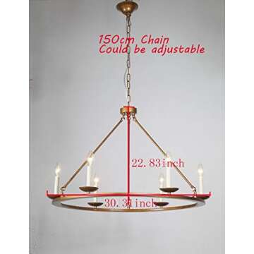 Farmhouse Kitchen Island Pendant Lamp, JJGD Retro Round LED Chandelier Vintage Wagon Wheel Ceiling L...