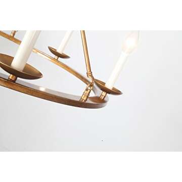 Farmhouse Kitchen Island Pendant Lamp, JJGD Retro Round LED Chandelier Vintage Wagon Wheel Ceiling Light for Dining Room, Table Light, Entryway, Hallway, Foyer, D30" X H23" Chain 59'' (Brass)