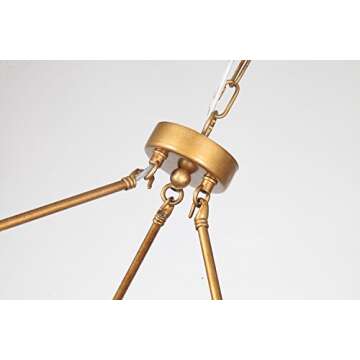 Farmhouse Kitchen Island Pendant Lamp, JJGD Retro Round LED Chandelier Vintage Wagon Wheel Ceiling Light for Dining Room, Table Light, Entryway, Hallway, Foyer, D30" X H23" Chain 59'' (Brass)