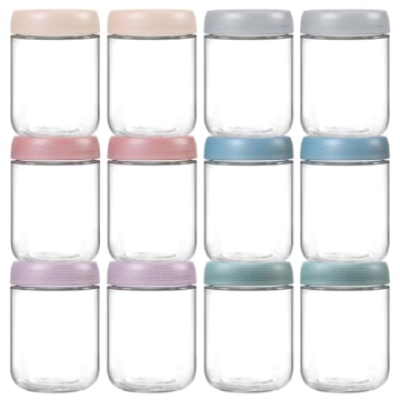 NETANY 12-pack 16oz Glass jars with Airtight Lids, Overnight Oats Containers with Lids, Wide mouth M...