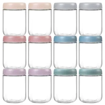NETANY 12-pack 16oz Glass jars with Airtight Lids, Overnight Oats Containers with Lids, Wide mouth M...