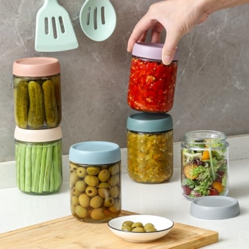 NETANY 12-pack 16oz Glass jars with Airtight Lids, Overnight Oats Containers with Lids, Wide mouth Mason Salad jars, Glass Food Storage Containers for Snacks Yogurt Spice Sugar