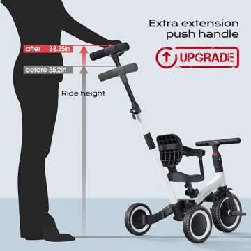 newyoo Toddler Bike, 4 in 1 Tricycles for 1,2,3 Year Olds, Balance Bike, Birthday Gift and Toy for Boys and Girls, Kids Tricycle with Parent Steering Push Handle, Removable Pedals, White, TR007