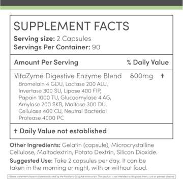 Digestive Enzymes - 800mg Blend of All 10 Most Essential Digestive and Pancreatic Enzymes (Amylase, Lipase, Bromelain, Lactase, Papain, Protease, Cellulase, Maltase, Invertase) by Double Wood