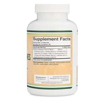 Digestive Enzymes - 800mg Blend of All 10 Most Essential Digestive and Pancreatic Enzymes (Amylase, Lipase, Bromelain, Lactase, Papain, Protease, Cellulase, Maltase, Invertase) by Double Wood