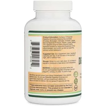 Digestive Enzymes - 800mg Blend of All 10 Most Essential Digestive and Pancreatic Enzymes (Amylase, Lipase, Bromelain, Lactase, Papain, Protease, Cellulase, Maltase, Invertase) by Double Wood