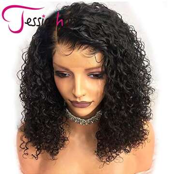 Jessica Hair 150% Density 13x6 Lace Front Wigs For Black Women Curly Human Hair Wigs Brazilian Remy Hair Wet Wavy Lace Wigs Pre Plucked With Baby Hair (8 inch with 150% density)