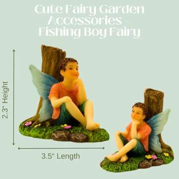 PRETMANNS Fishing Boy Fairy Figurines for Miniature Garden