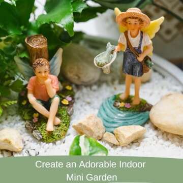 PRETMANNS Fishing Boy Fairy Figurines for Miniature Garden