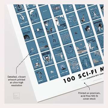 Pop Chart | 100 Sci-Fi Movies Scratch-Off Poster | 12" x 16" Art Print | Film Decor for the Science Fiction Fan | 100% Made in the USA