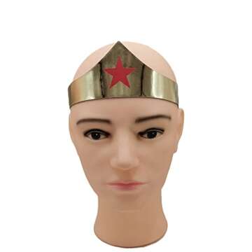 Okamsovr Woman of Wonder Star Gold Tiara, Woman of Wonder Cosplay Cuffs And Tiara Crown Set Adjustab...