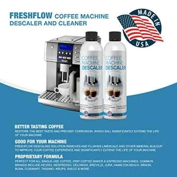 Descaling Solution for Coffee & Espresso Machines - 2 Bottle Pack (4 Uses) - Universally Compatible Descaler Cleaner for Keurig, Breville, Nespresso, Delonghi & All Single Use or Drip Machines