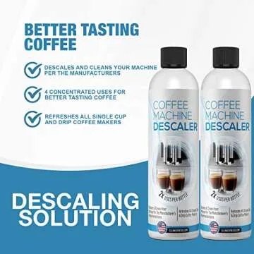 Descaling Solution for Coffee & Espresso Machines - 2 Bottle Pack (4 Uses) - Universally Compatible Descaler Cleaner for Keurig, Breville, Nespresso, Delonghi & All Single Use or Drip Machines