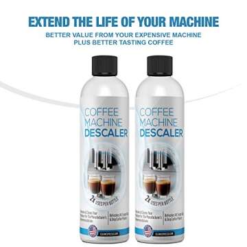 Descaling Solution for Coffee & Espresso Machines - 2 Bottle Pack (4 Uses) - Universally Compatible Descaler Cleaner for Keurig, Breville, Nespresso, Delonghi & All Single Use or Drip Machines