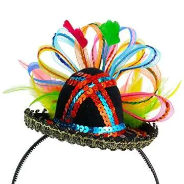 Skeleteen Womens Fiesta Sombrero Headband - Mexican Fancy Fascinator Girls Hair Accessories for Kids and adults