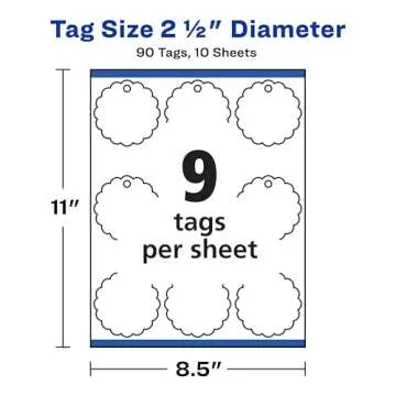 Avery Printable Blank Scallop Round Gift Tags with Sure Feed, 2.5" Diameter, Textured White, 90 Customizable Tags (80511)
