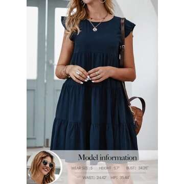 KIRUNDO Casual Dresses for Women 2025 Trendy Summer Sleeveless Ruffle Sleeve Round Neck Loose Short Flowy Pleated Mini Dress (Navy, Large)