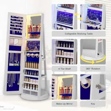 HNEBC 360° Swivel Jewelry Cabinets with LED Lights