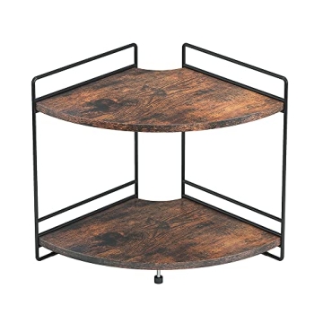 2 Tier Corner Shelf Organizer - Rustic Wooden Bathroom & Kitchen Storage