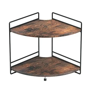 2 Tier Corner Shelf Organizer - Rustic Wooden Bathroom & Kitchen Storage