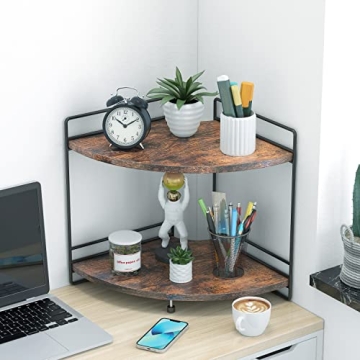 2 Tier Corner Shelf - Rustic Wooden Organizer for Home