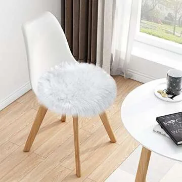 Noahas Faux Fur Sheepskin Silky Seat Cushion, Home Decor Long Wool Area Rugs Carpet, Soft Fluffy Plush Chair Seat Pads Universal Fit Home Office Restaurant Chair, 1.5ft White