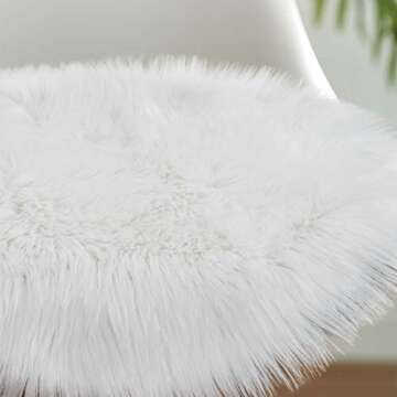 Noahas Faux Fur Sheepskin Silky Seat Cushion, Home Decor Long Wool Area Rugs Carpet, Soft Fluffy Plush Chair Seat Pads Universal Fit Home Office Restaurant Chair, 1.5ft White