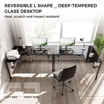 EUREKA ERGONOMIC RGB LED Lights 60 Inch L Shaped Reversible Black Glass Gaming Desk Home Office Computer Table GTG L60