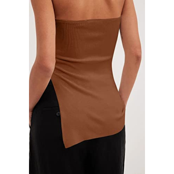 Lauweion Women's Y2K Strapless Knit Tube Top Asymmetrical Slits