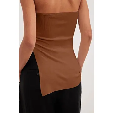 Lauweion Women's Y2K Strapless Knit Tube Top Asymmetrical Slits