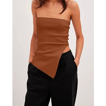 Lauweion Women's Y2K Strapless Knit Tube Top Asymmetrical Slits